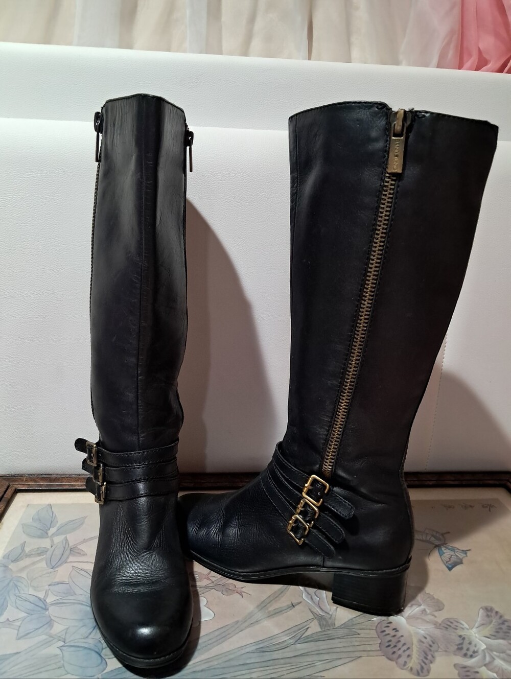 Bandolino Black Tall Knee-High Zip Buckle Riding Boots Size:6